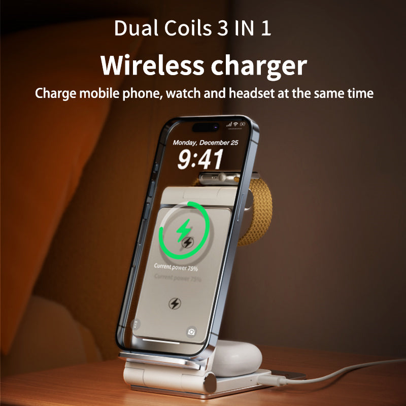 T8 Dual Coils 3IN1 Wireless Charger Aluminium Folding 15W Wireless Travel Chargers for Samsung/iPhone