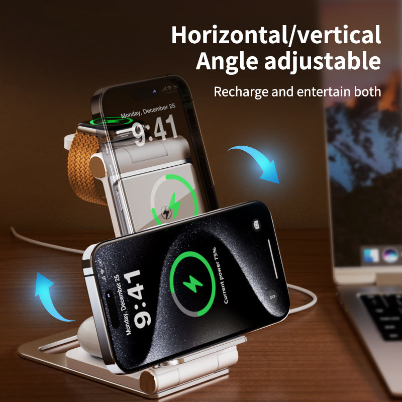 T8 Dual Coils 3IN1 Wireless Charger Aluminium Folding 15W Wireless Travel Chargers for Samsung/iPhone