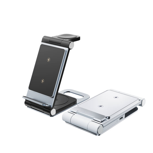 T8 Dual Coils 3IN1 Wireless Charger Aluminium Folding 15W Wireless Travel Chargers for Samsung/iPhone