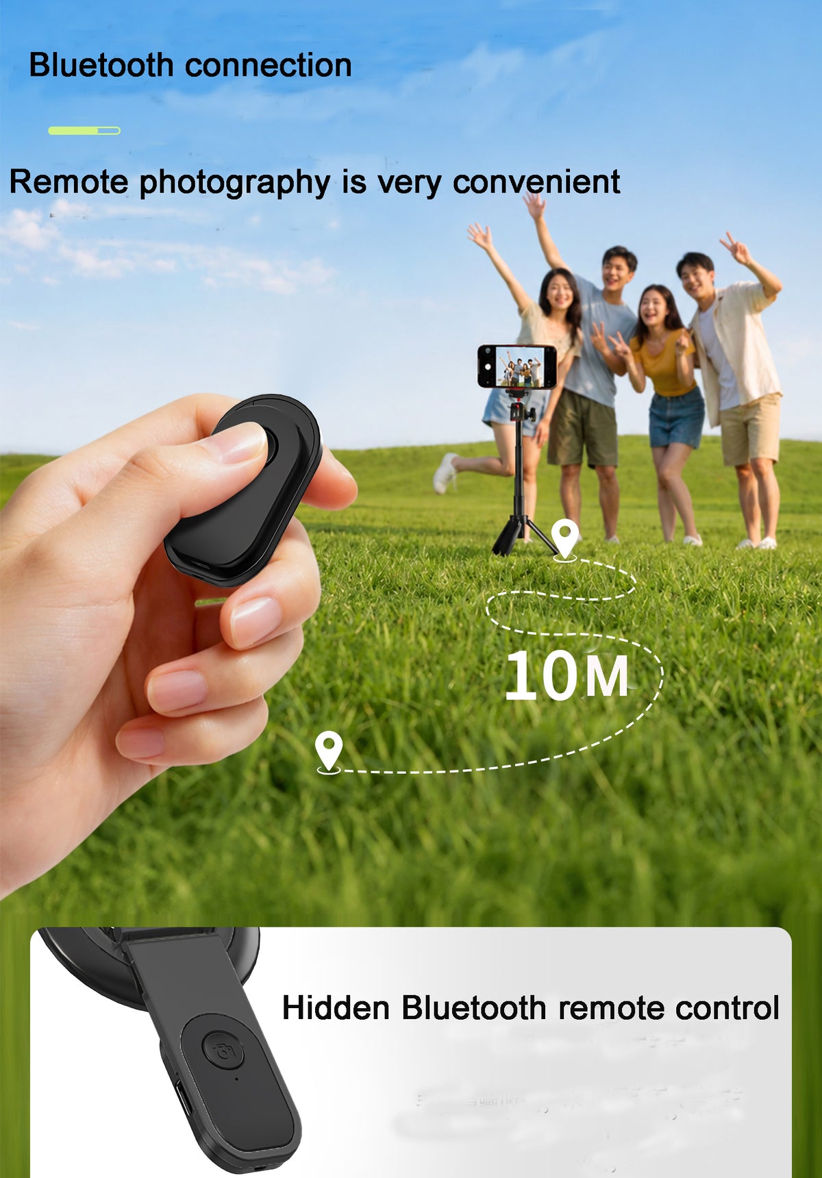 H21 Bluetooth Selfie Remote Controller Magnetic Phone Holder with 1/4 threaded hole